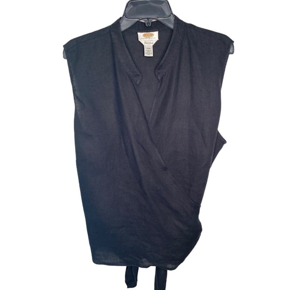 Talbots 100% Irish Linen Black Sleeveless Wrap Top Blouse Size 24W Petite